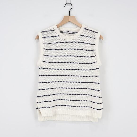 Madewell Puff-Trim Sweater Vest in Stripe Bright Ivory Size XS NWT - Picture 2 of 8